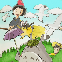 Fan art : Totoro & Kiki (colour) by Centttaro